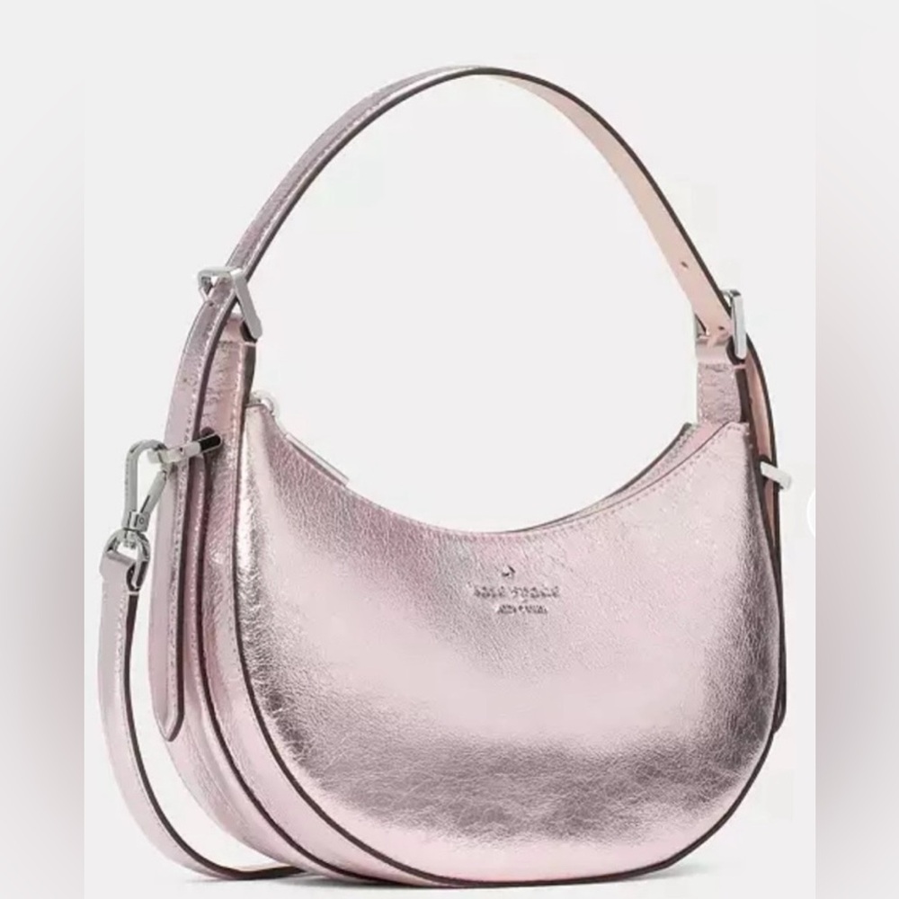 NWT Kate Spade Nova Crinkle Metallic Small Crescent Shoulder Bag